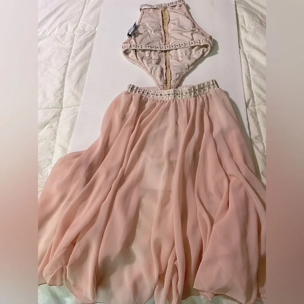 Glamour competition solo lyrical dance costume blush pink drape dress MA adult